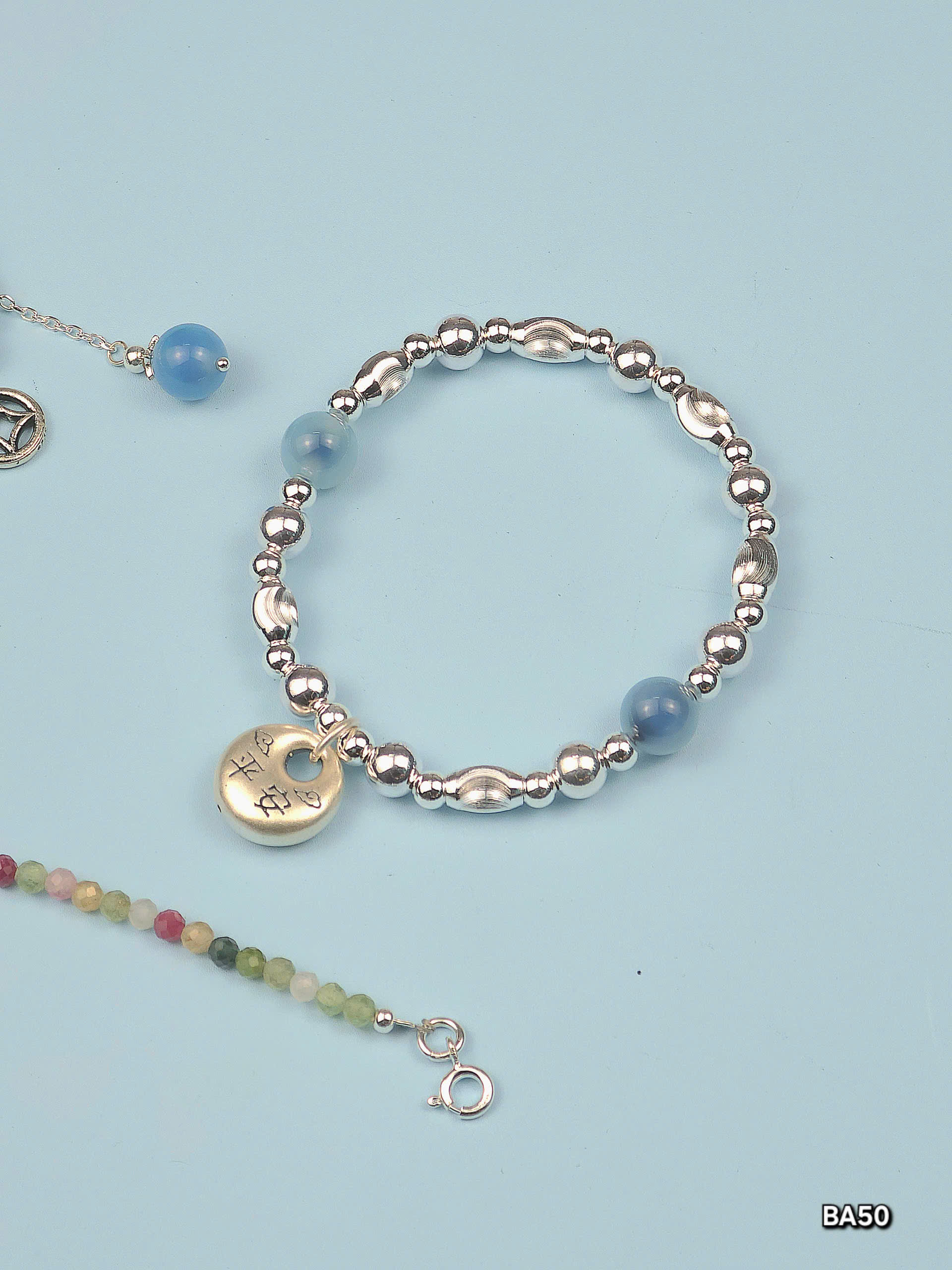 Lắc Tay Bạc Mix Ngọc Xanh Dương