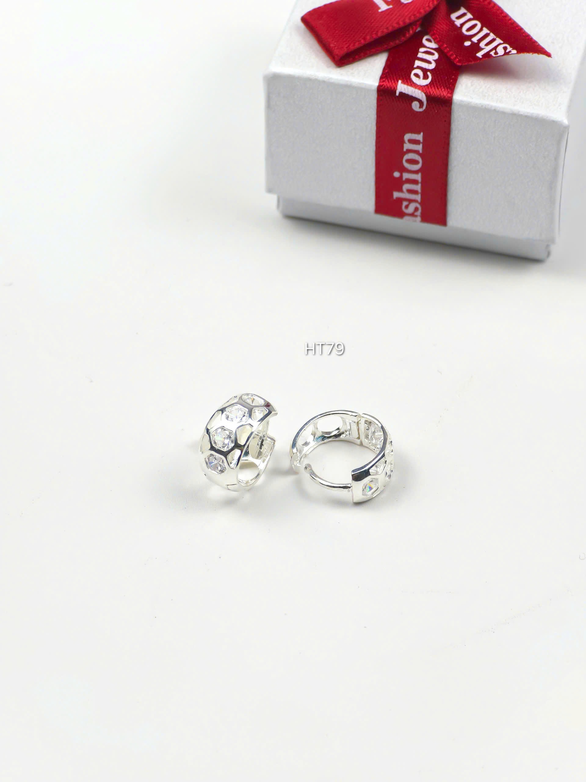 Bông Tai Bạc Khuyên Tròn Đính Đá Lấp Lánh